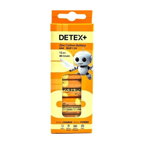 باتری نیم قلمی Detex مدل R6P ZINC بسته 12 عددی باتری نیم قلمی Detex مدل R6P ZINC بسته 12 عددی