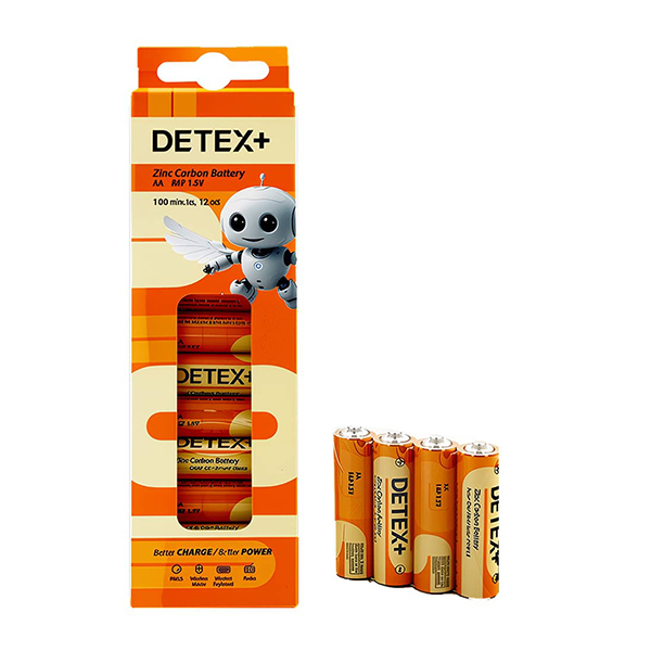باتری قلمی Detex مدل R6P ZINC بسته 12 عددی باتری قلمی Detex مدل R6P ZINC بسته 12 عددی